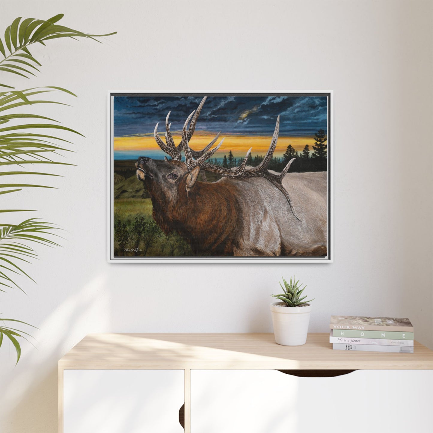 Sunset Serenade,  Elk Framed Matte Canvas Print
