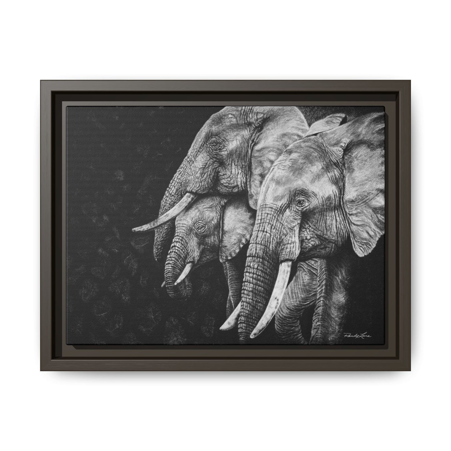 Brushland Bond. Elephant Art Framed Stretched Matte Canvas Print