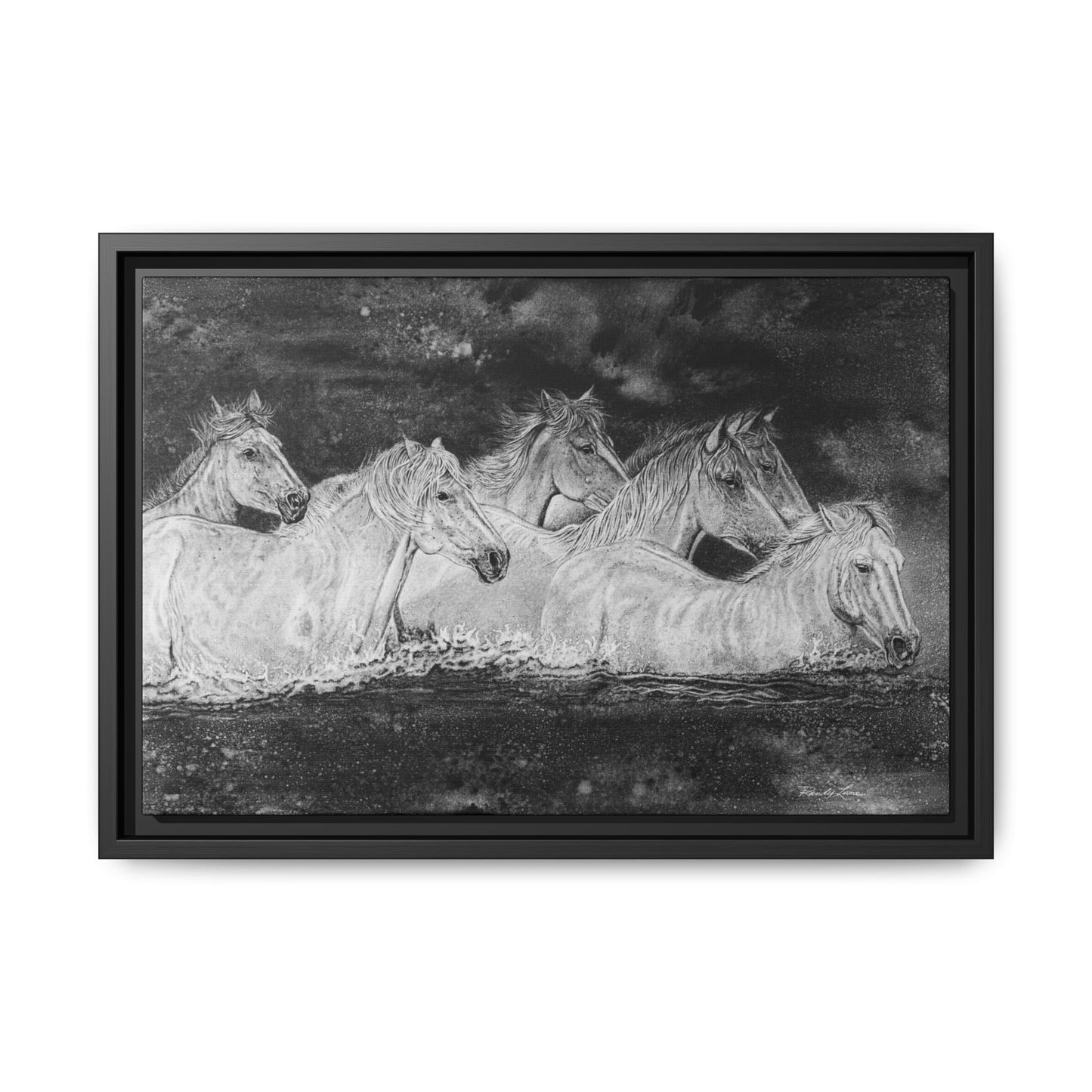 Night Swim, Framed Horse Canvas Art