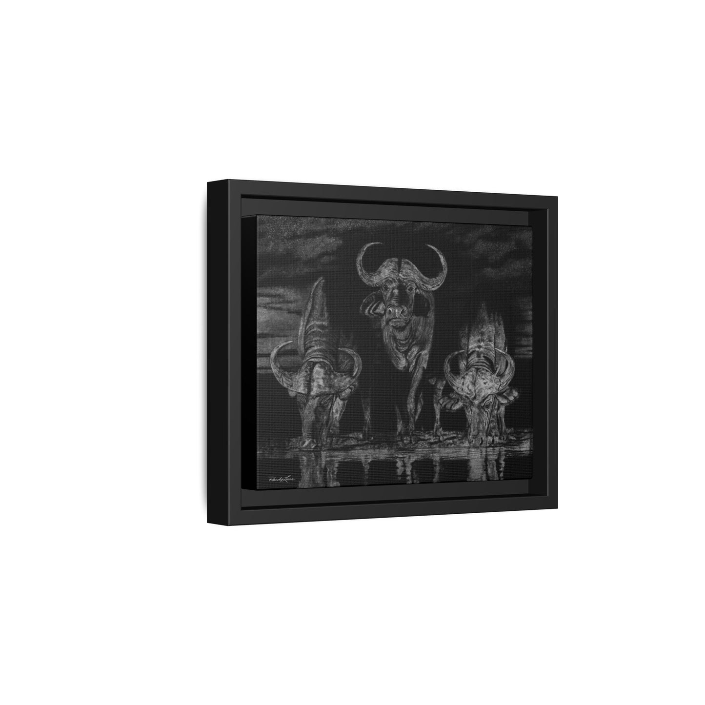 The Waterhole, Cape Buffalo Framed Canvas Wall Art