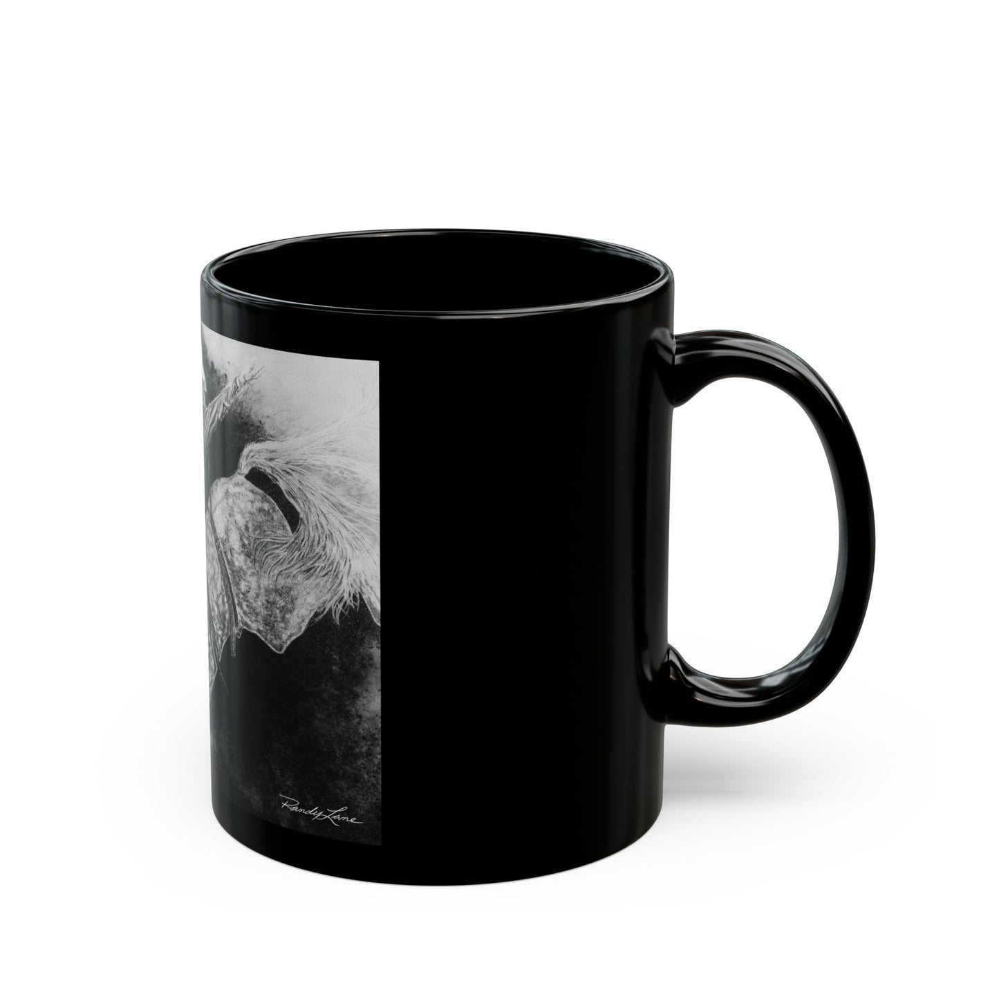 Big Grey, Rodeo Bareback Bronc Painting Black Mug — Western Bucking Bronco Coffee Cup (11oz/15oz)