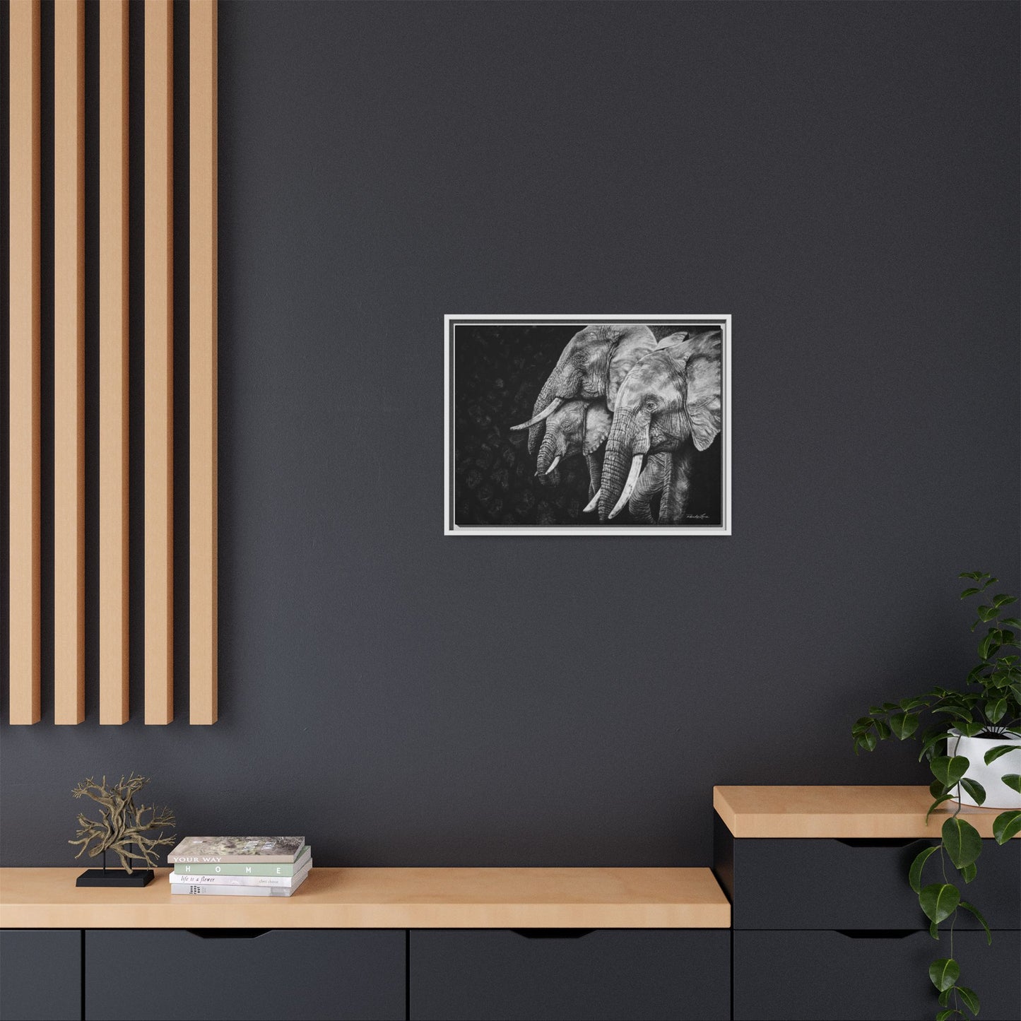 Brushland Bond. Elephant Art Framed Stretched Matte Canvas Print