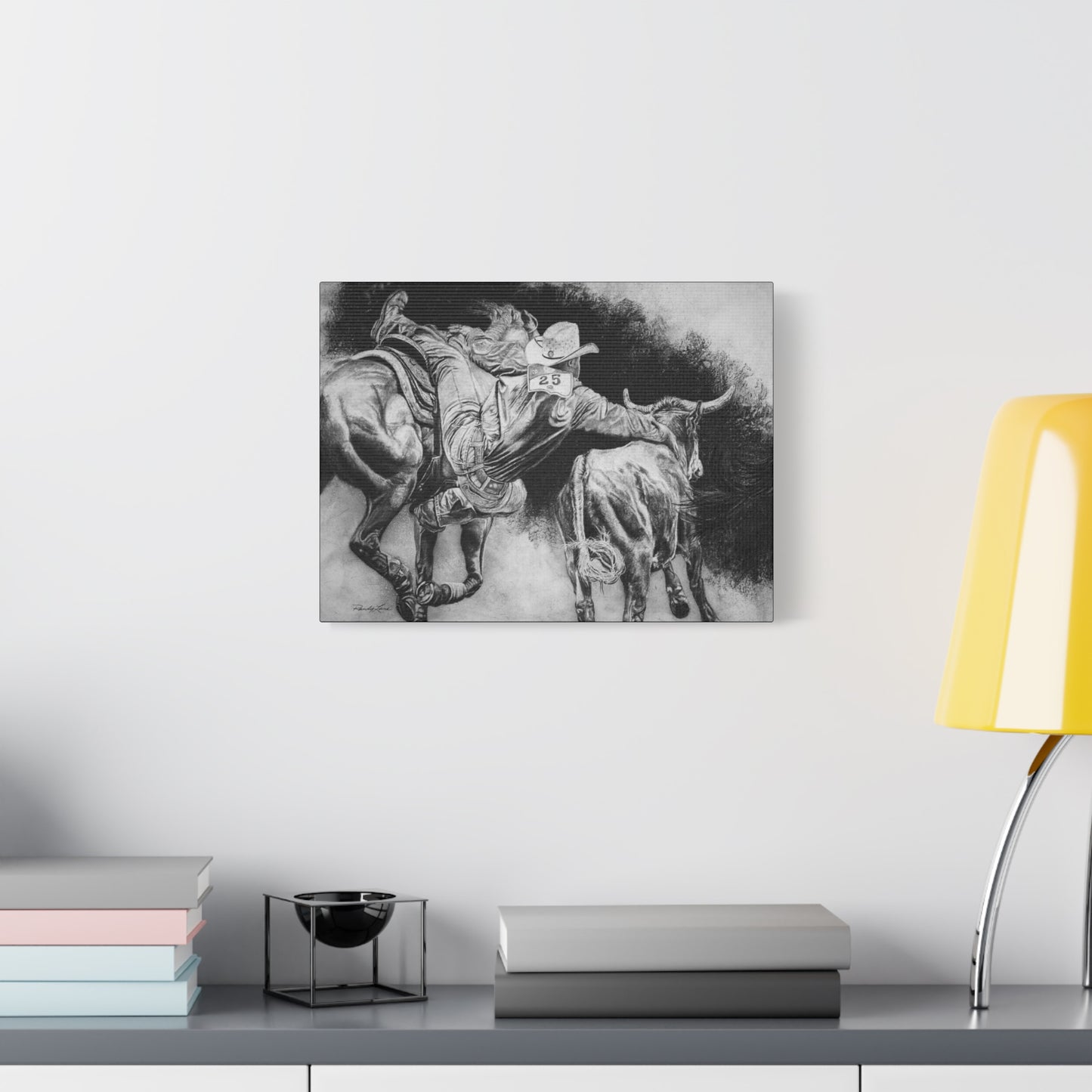Contact. Cowboy Bulldogger Rodeo Art Stretched Canvas Print