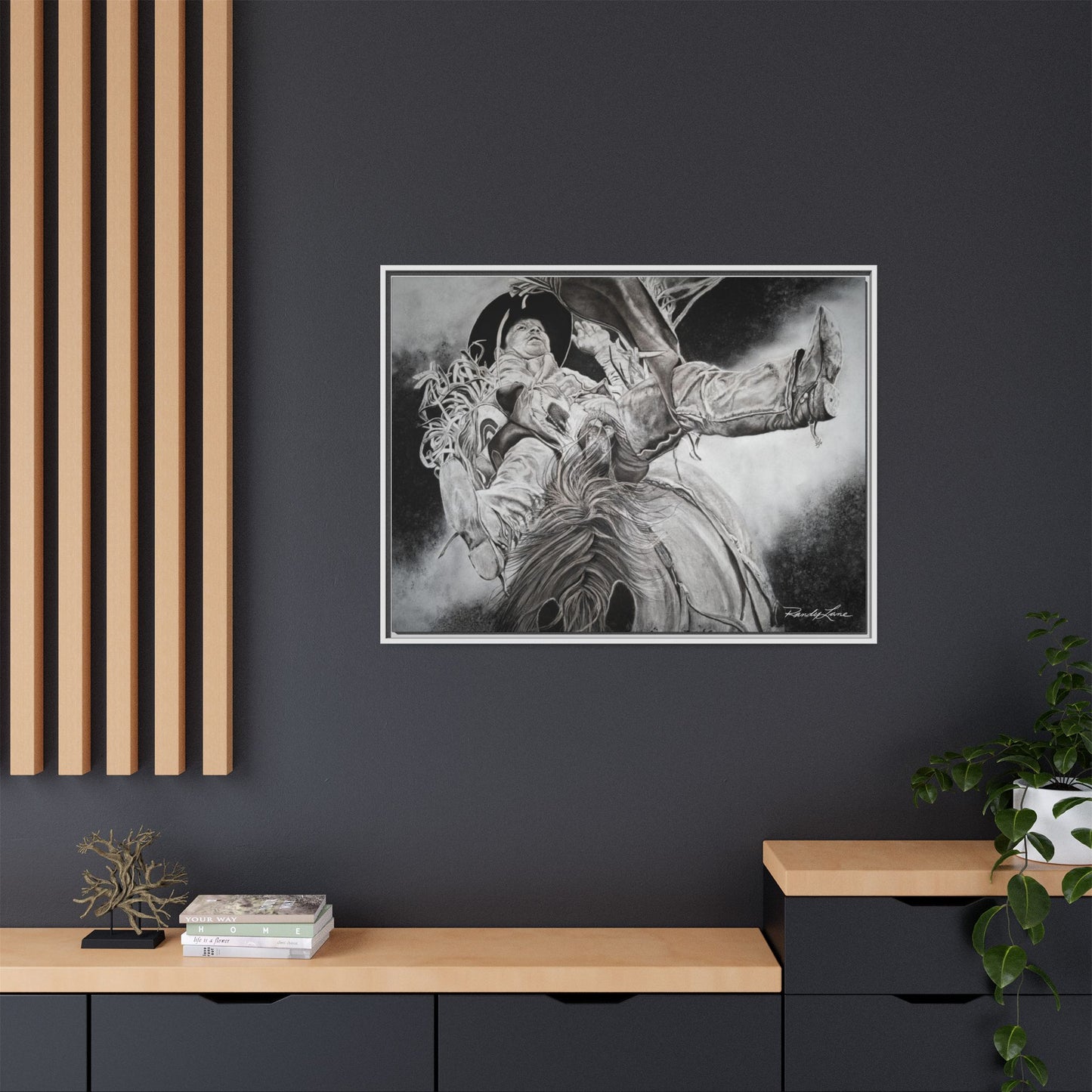 Battle Tested, Rodeo Bareback Rider Painting, Framed Matte Canvas Print