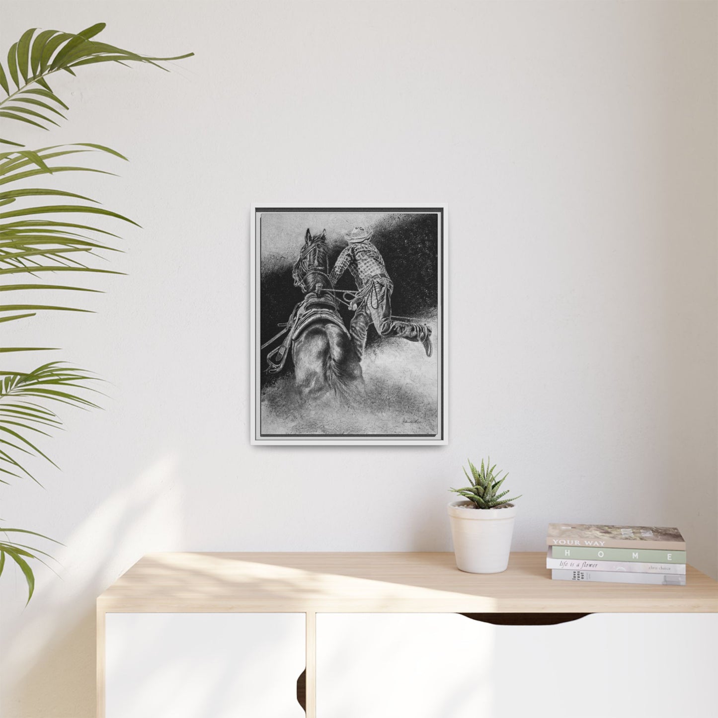 The Dismount. Steer Roper Framed Stretched Canvas Art