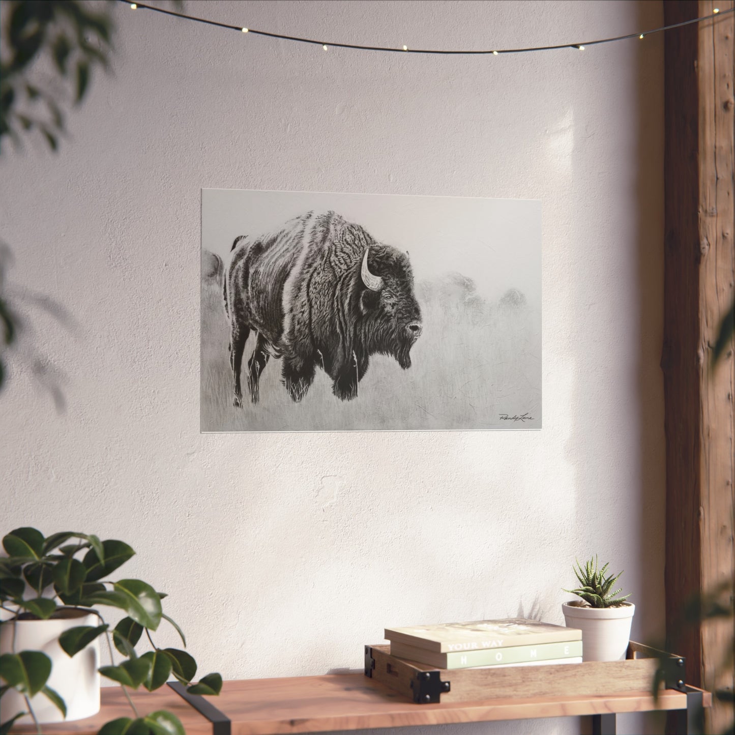 Prairie Bison, Bison Painting Fine Art Print— Black & White Wildlife Print