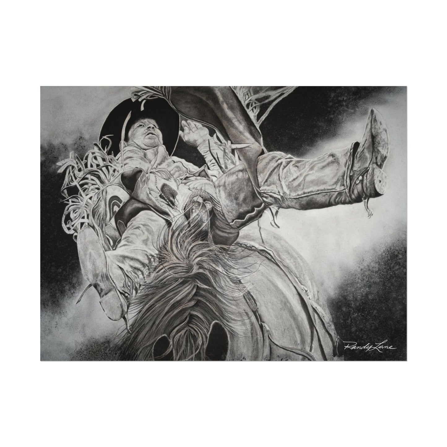 Battle Tested, Rodeo Bareback Rider Painting, Textured Matte Print