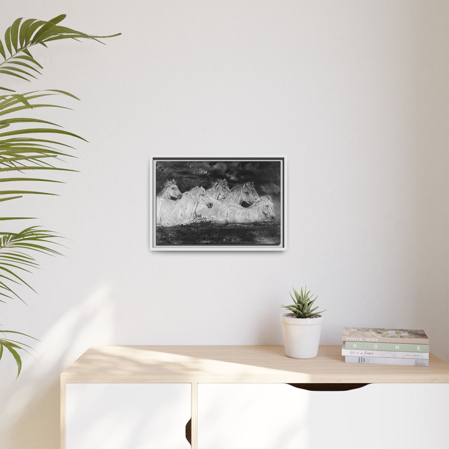 Night Swim, Framed Horse Canvas Art