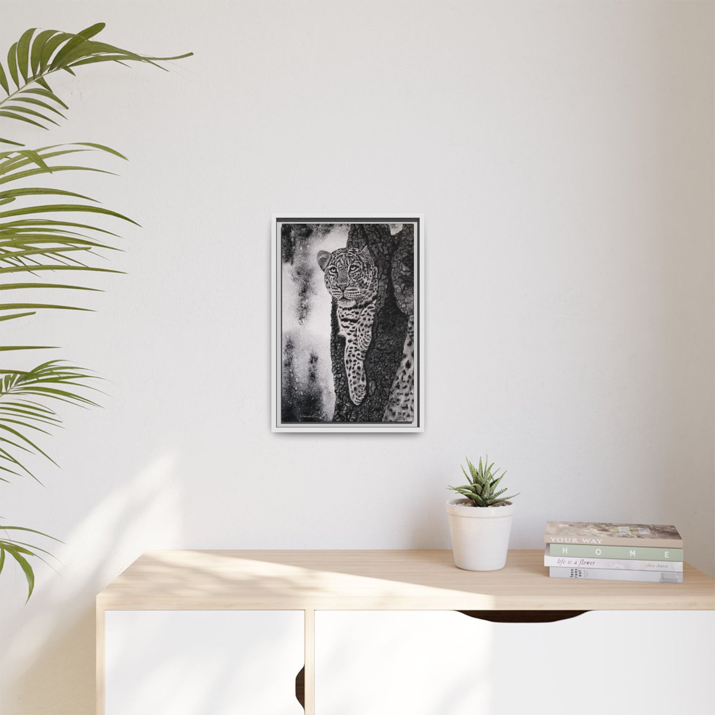 Tree Hugger, Leopard Framed Matte Canvas Wall Art