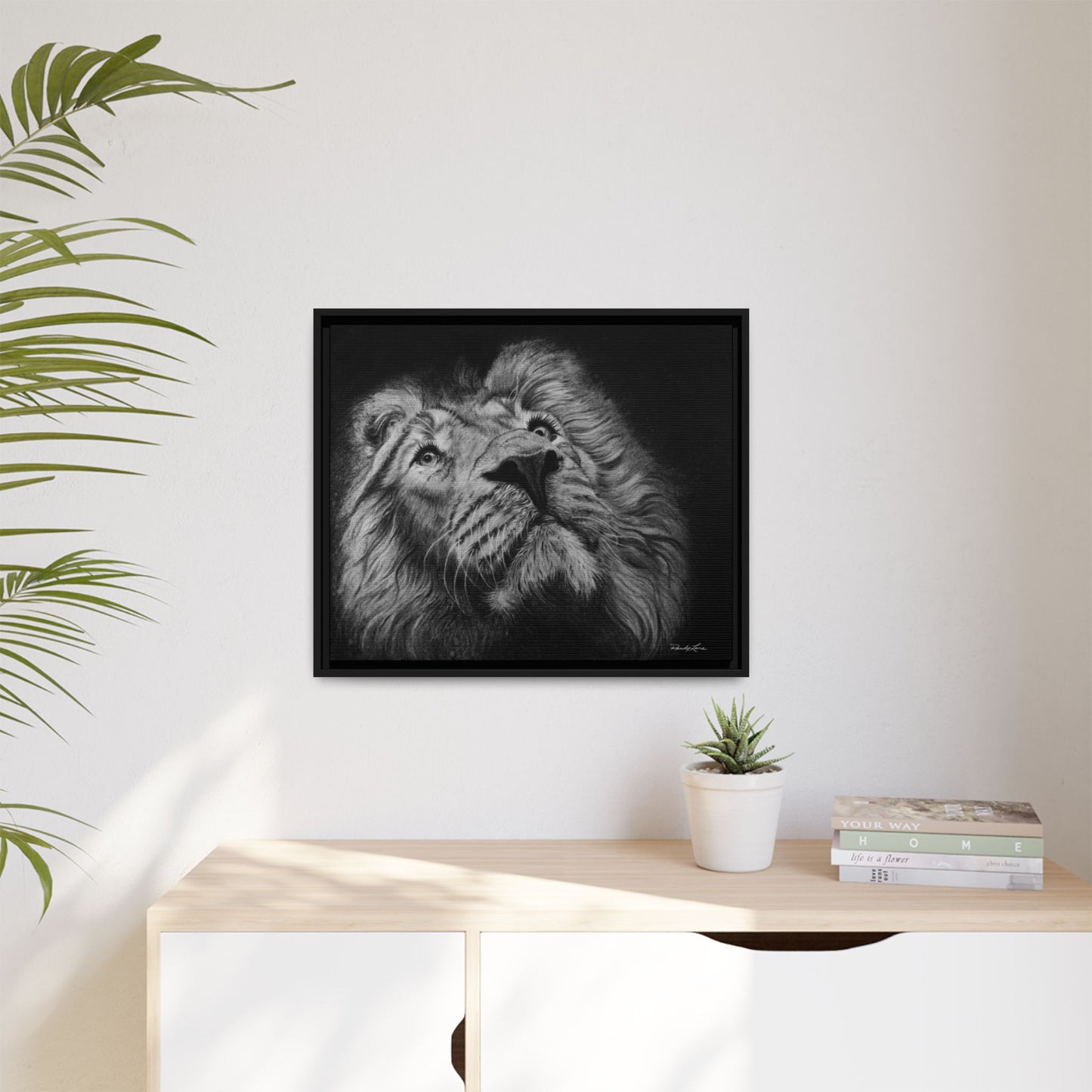 Renown, Framed Lion Canvas Art Print
