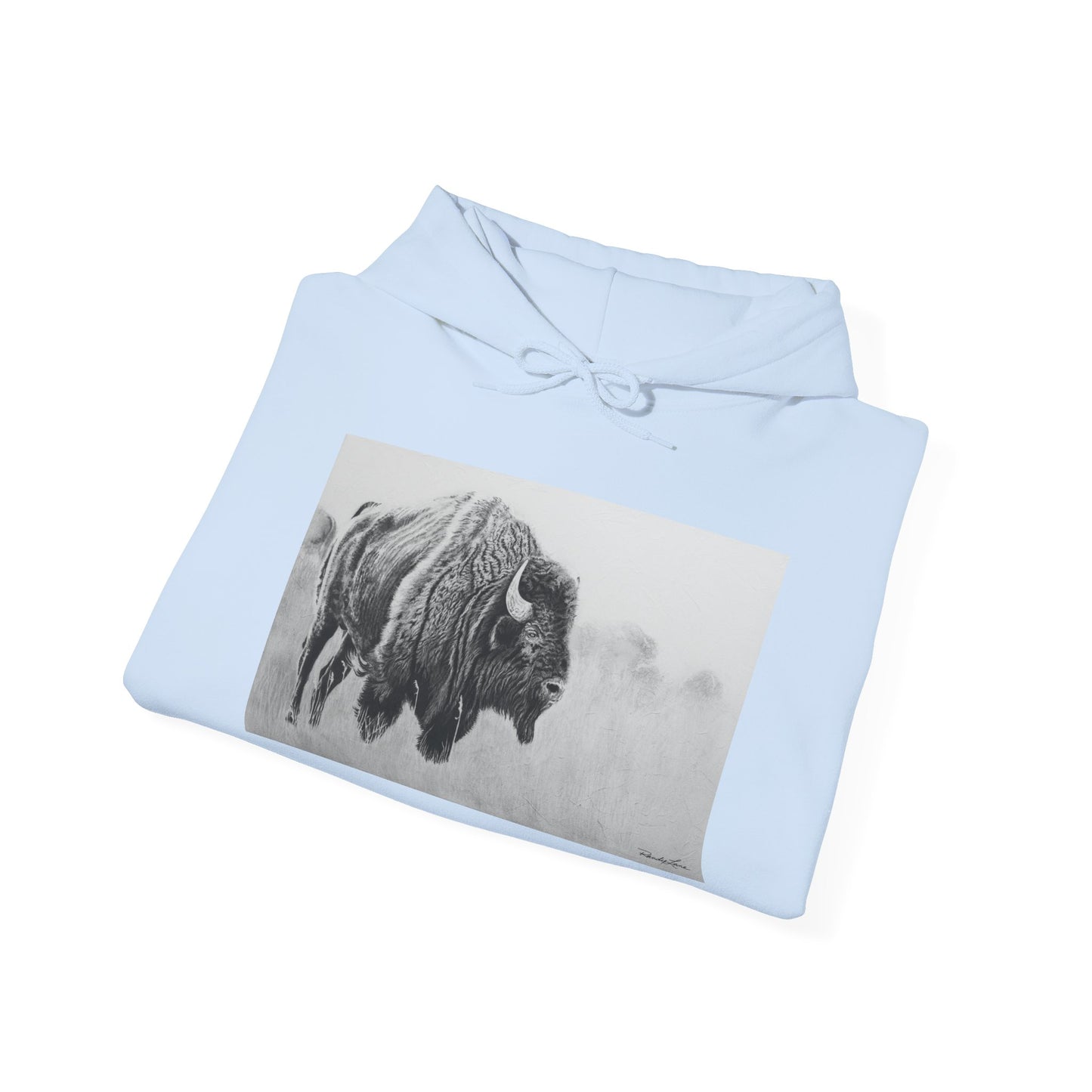 Prairie Bison, Bison Painting Hoodie — Black & White Rustic Buffalo Image Sweatshirt