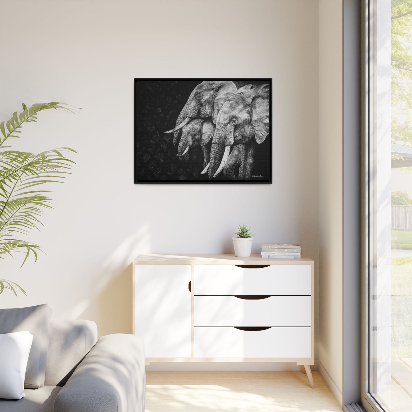 Brushland Bond. Elephant Art Framed Stretched Matte Canvas Print