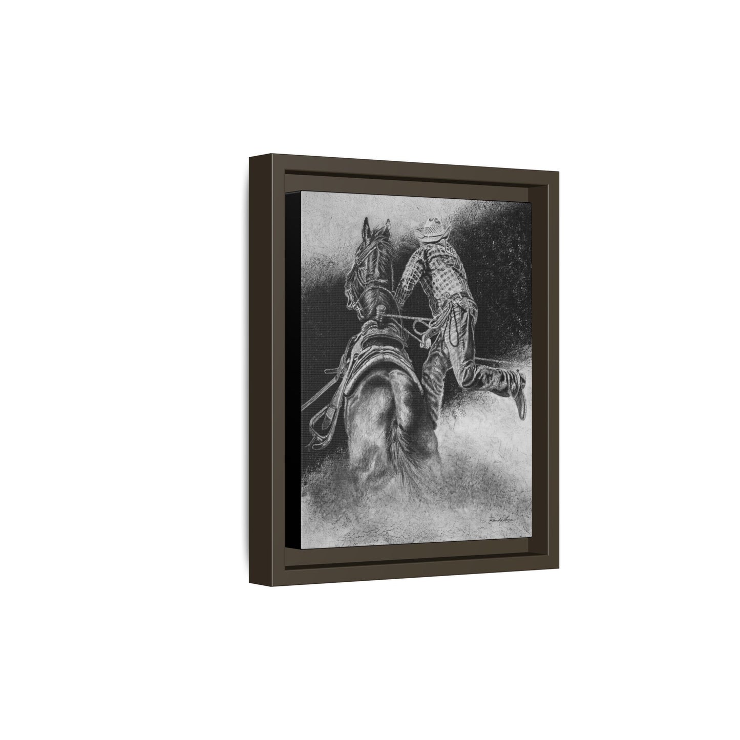 The Dismount. Steer Roper Framed Stretched Canvas Art