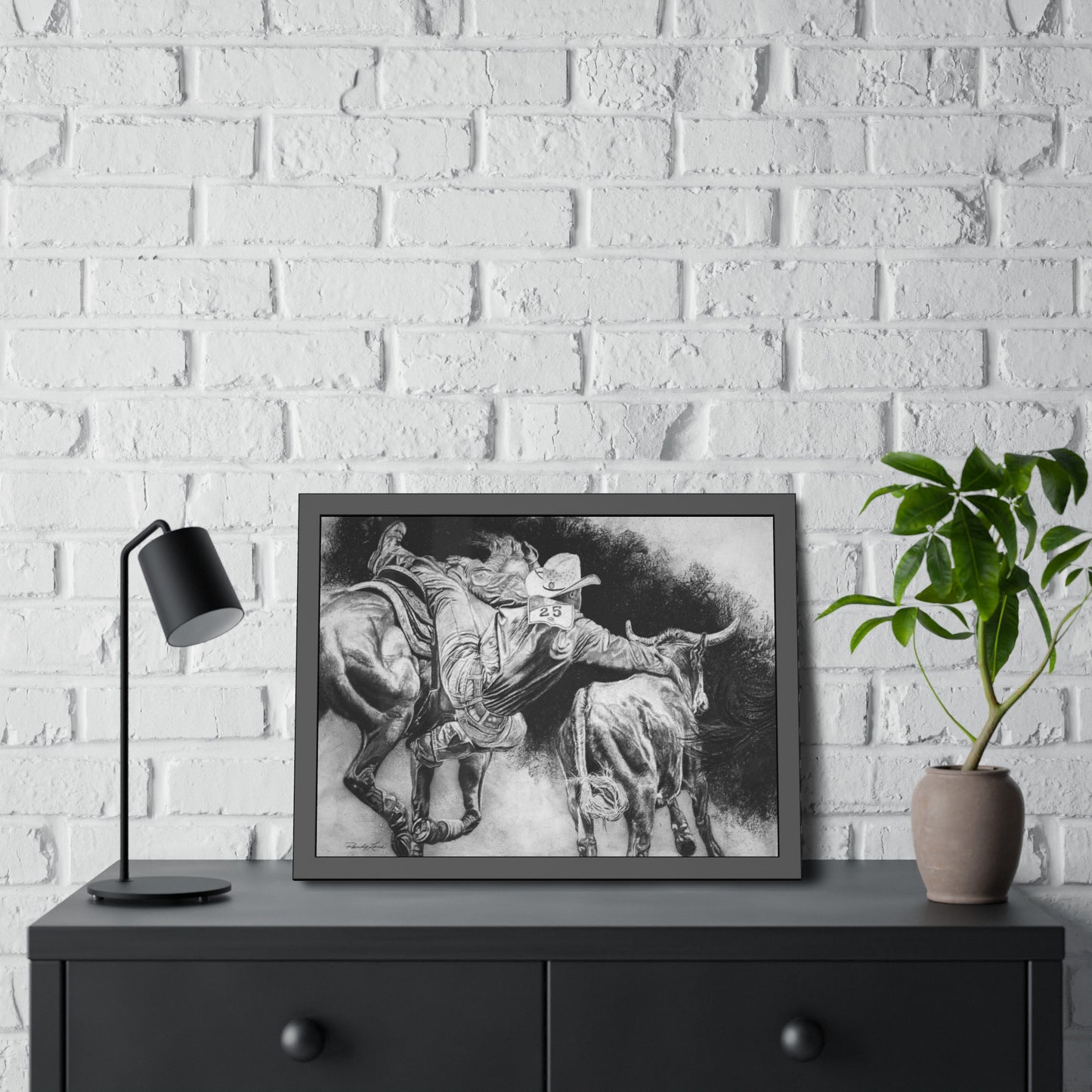 Contact. Cowboy Bulldogger Rodeo Framed Fine Art Print