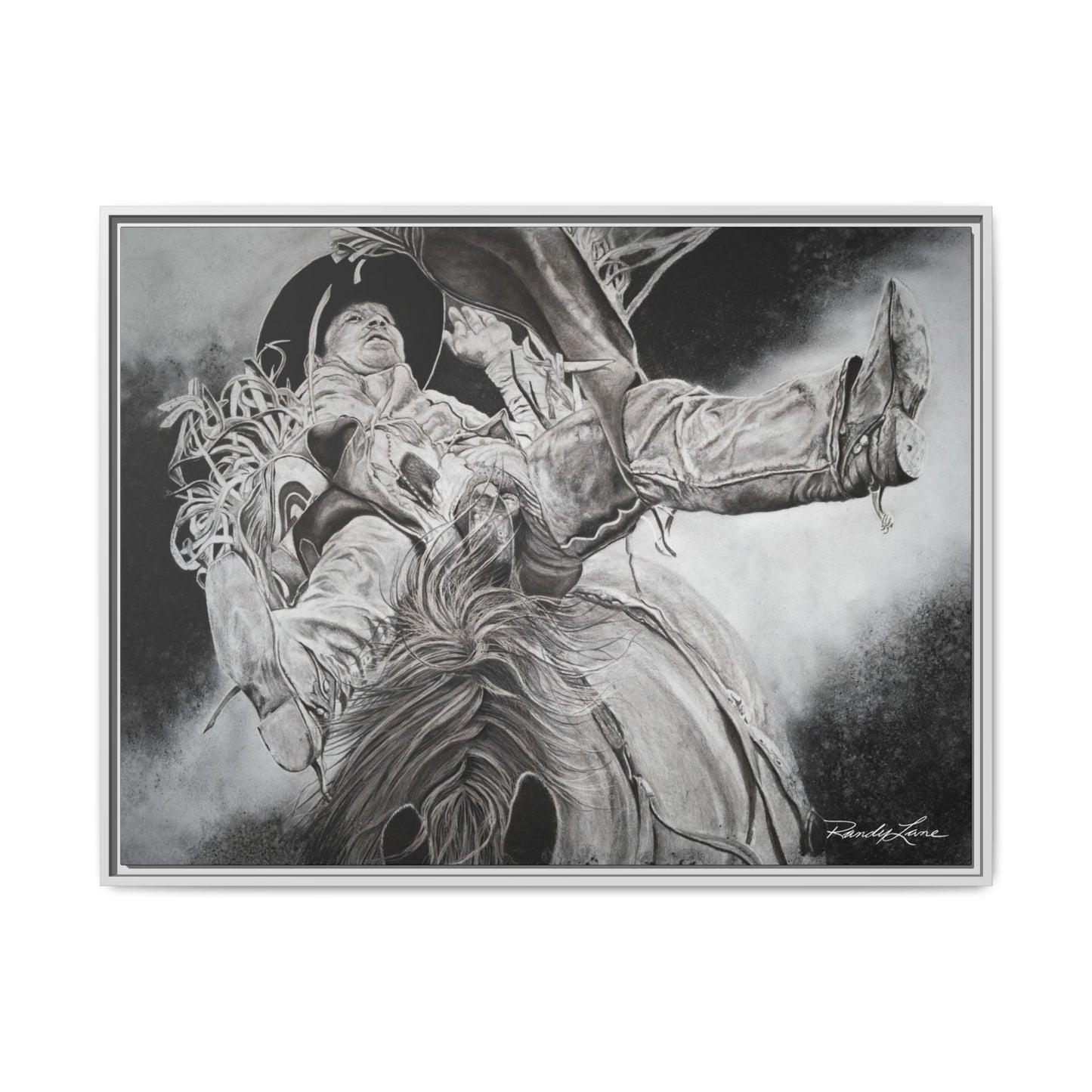 Battle Tested, Rodeo Bareback Rider Painting, Framed Matte Canvas Print