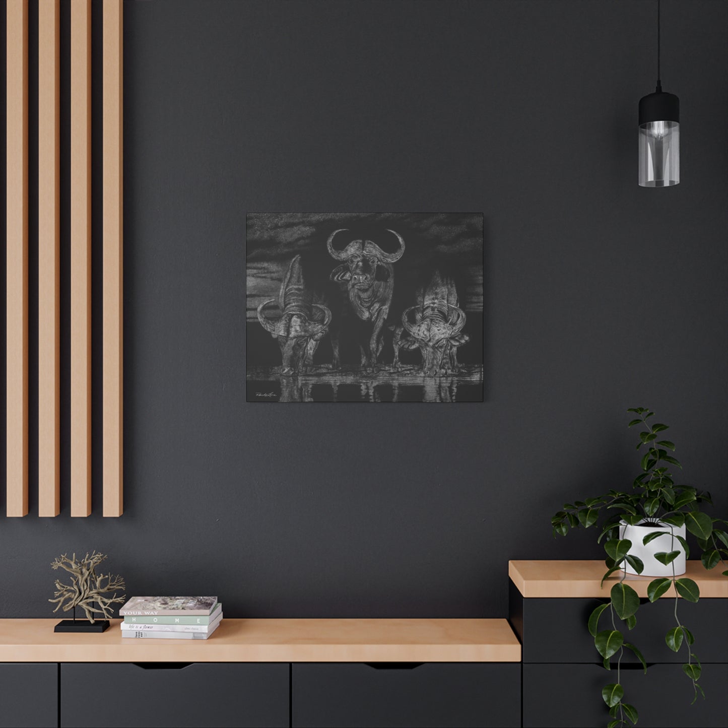 The Waterhole, Cape Buffalo,  Canvas Art