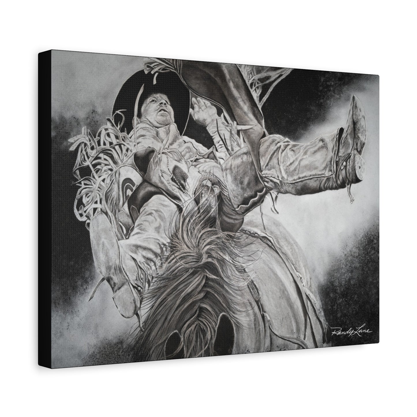 Battle Tested, Rodeo Bareback Rider Painting, Stretched Matte Canvas Print