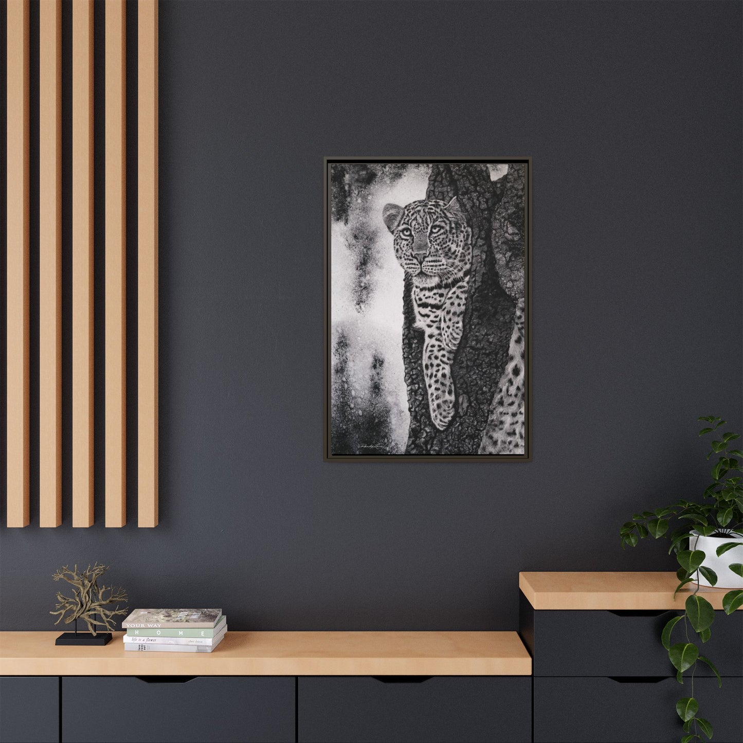Tree Hugger, Leopard Framed Matte Canvas Wall Art