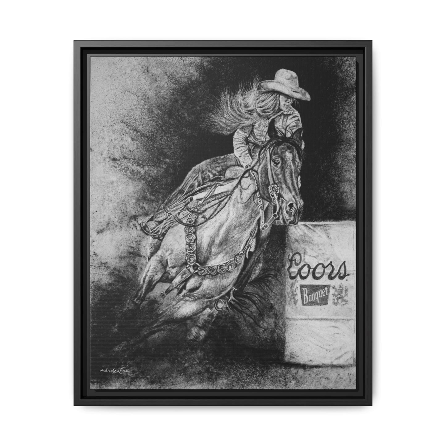 Sophie's Run. Rodeo Barrel Racer Framed Stretched Canvas Art