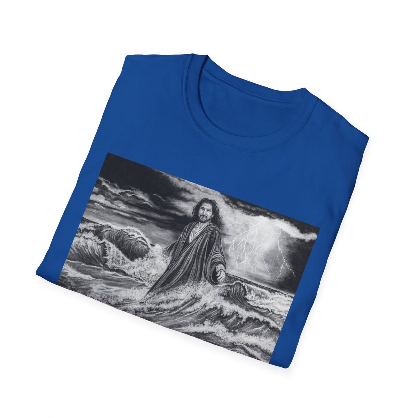 View from the Boat, Jesus Walking on Water Painting T-Shirt — Spiritual Christian Faith Tee