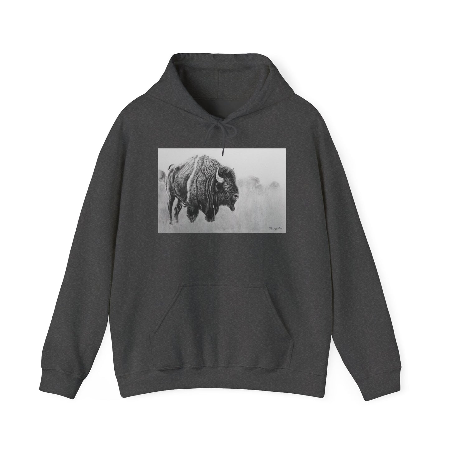 Prairie Bison, Bison Painting Hoodie — Black & White Rustic Buffalo Image Sweatshirt