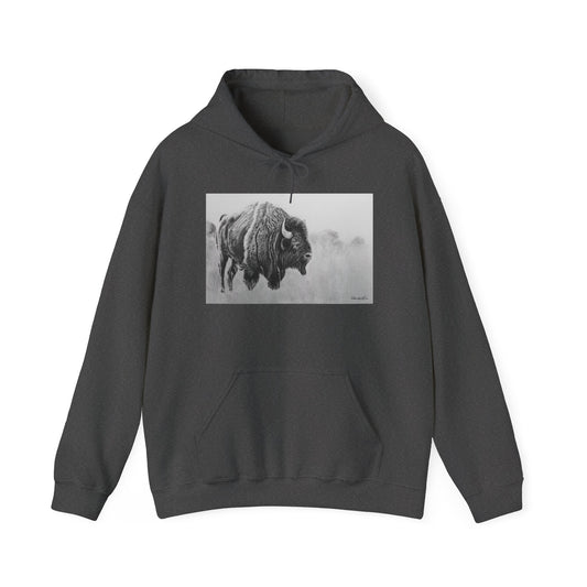 Prairie Bison, Bison Painting Hoodie — Black & White Rustic Buffalo Image Sweatshirt