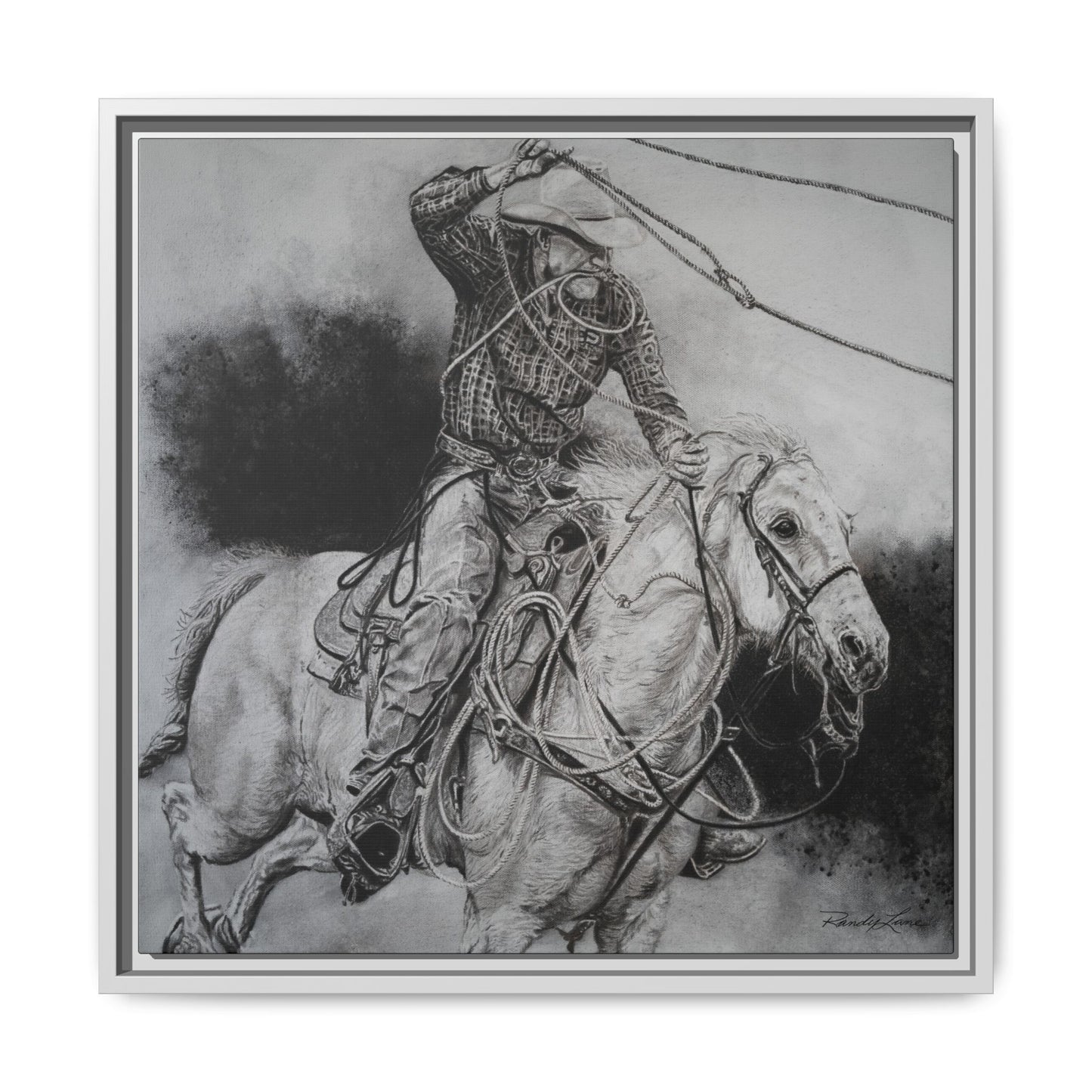 Let it Fly, Rodeo Tie-down Roper Painting, Matte Framed Stretched Canvas