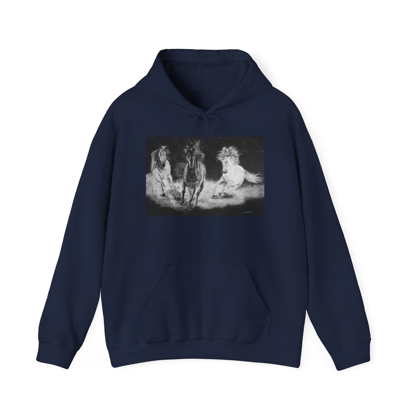 Midnight Run. Horse Cozy Unisex Hooded Pullover