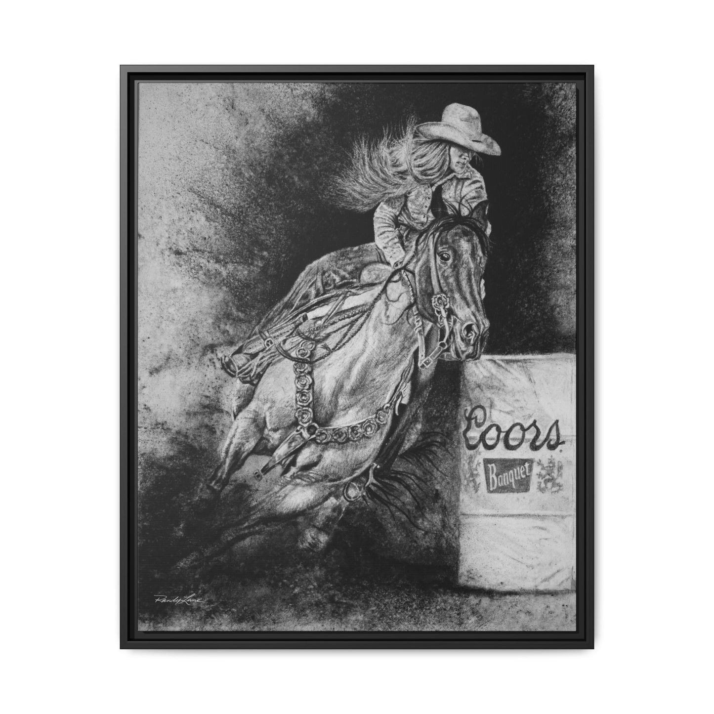 Sophie's Run. Rodeo Barrel Racer Framed Stretched Canvas Art