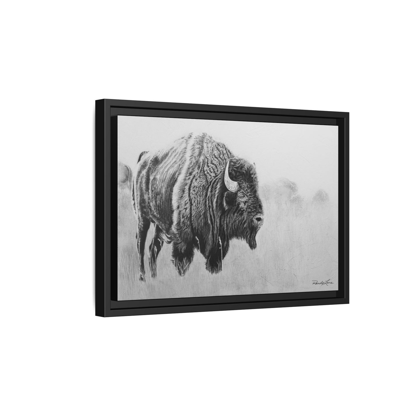 Prairie Bison, Bison Painting Framed Matte Canvas Print — Black & White Wildlife Wall Art