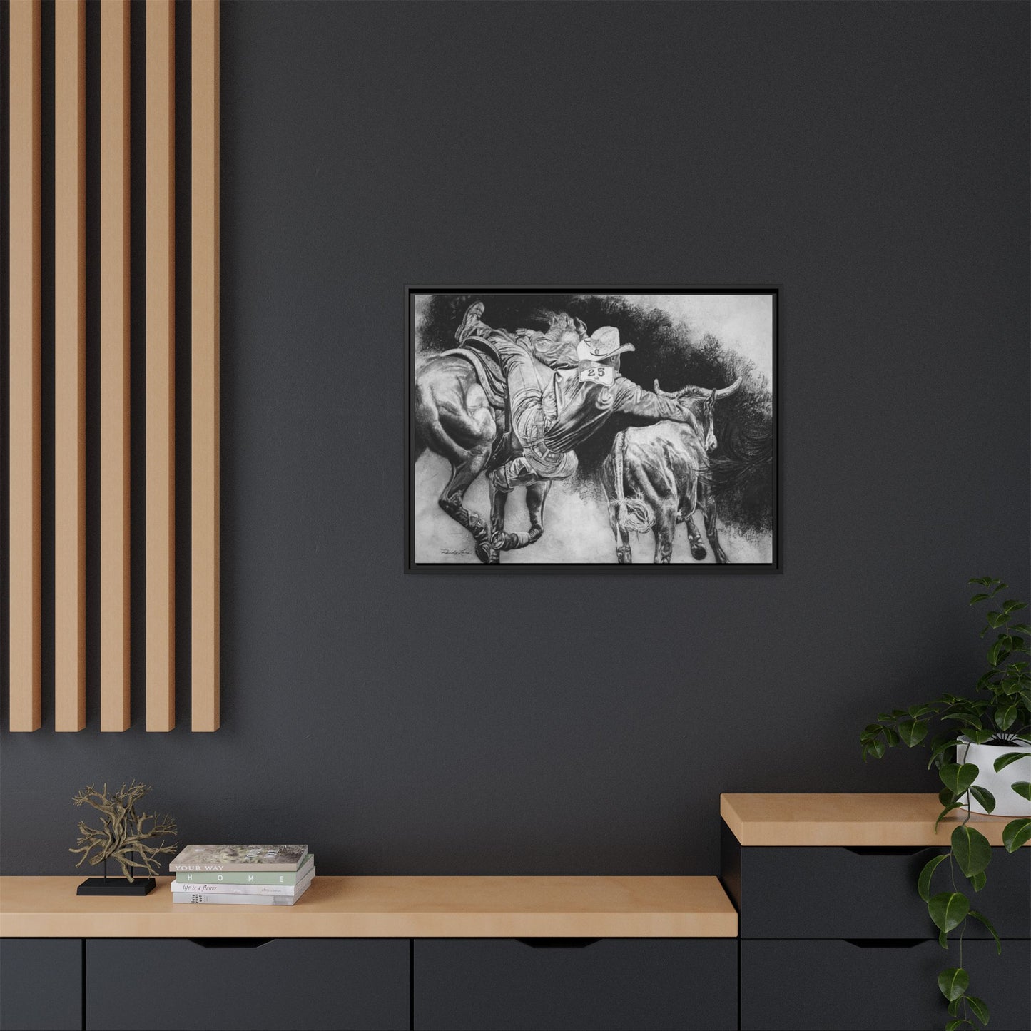 Contact. Cowboy Bulldogger Rodeo Art Framed Stretched Canvas Art