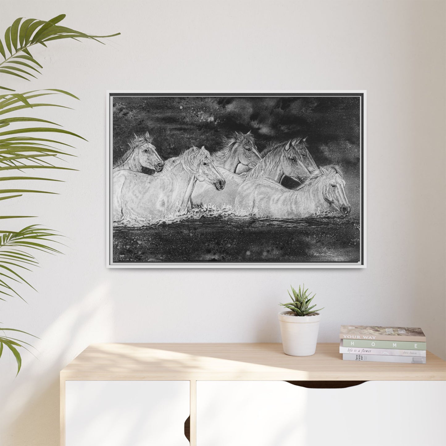 Night Swim, Framed Horse Canvas Art