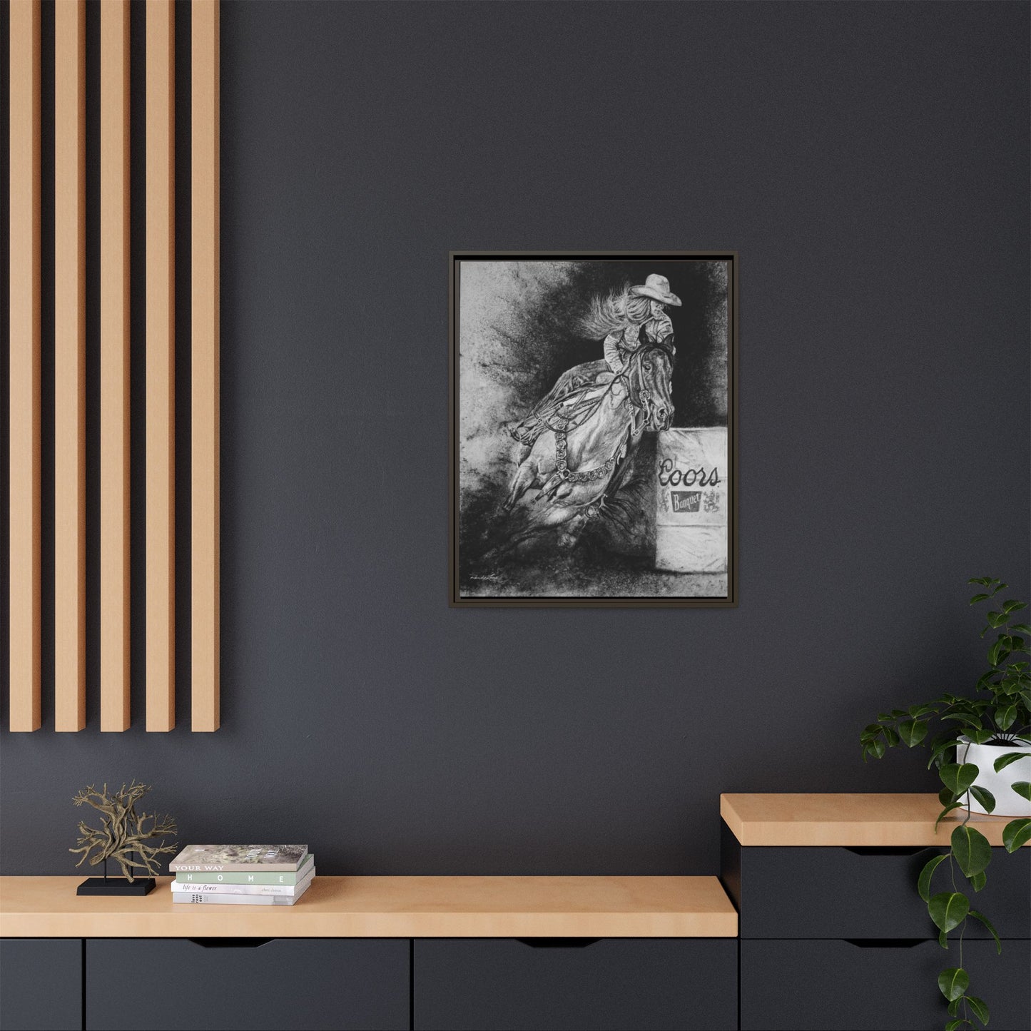 Sophie's Run. Rodeo Barrel Racer Framed Stretched Canvas Art