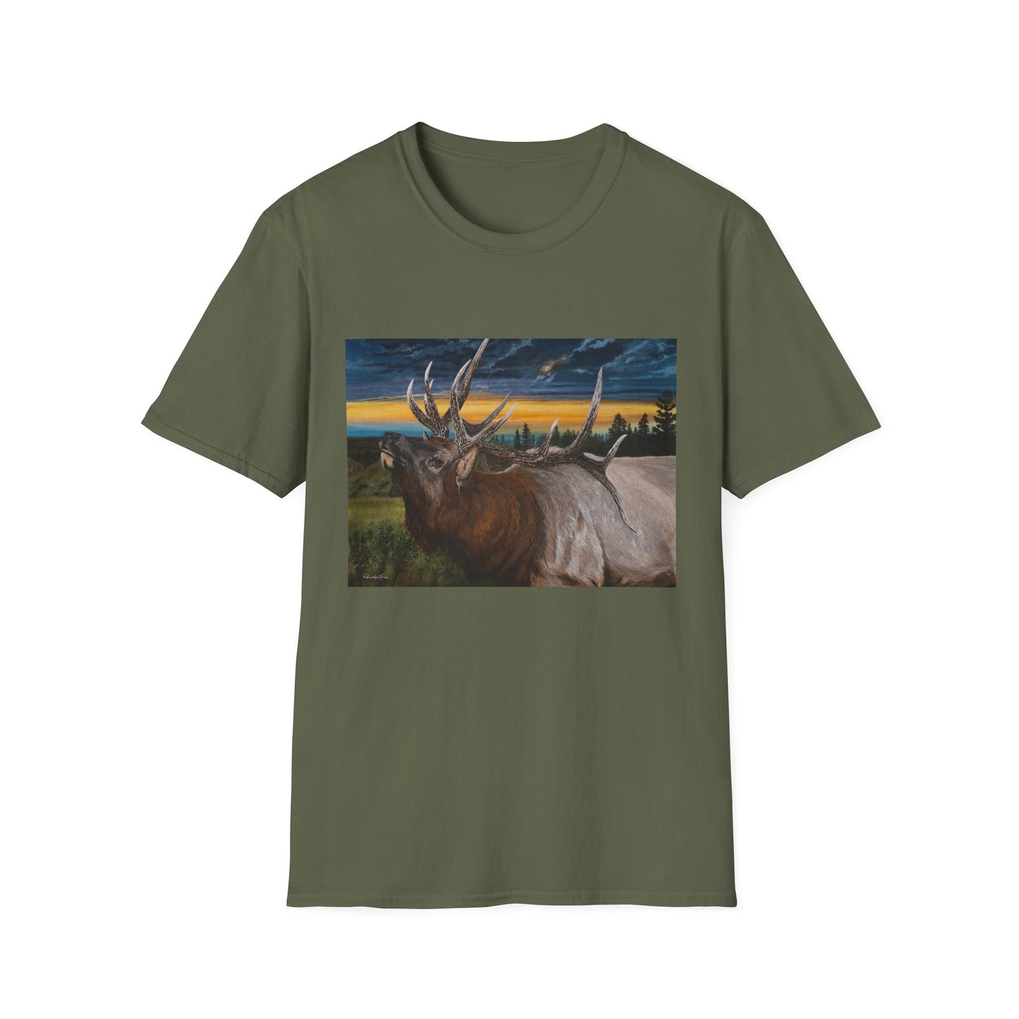 Sunset Serenade,  Elk Graphic Unisex soft T-Shirt