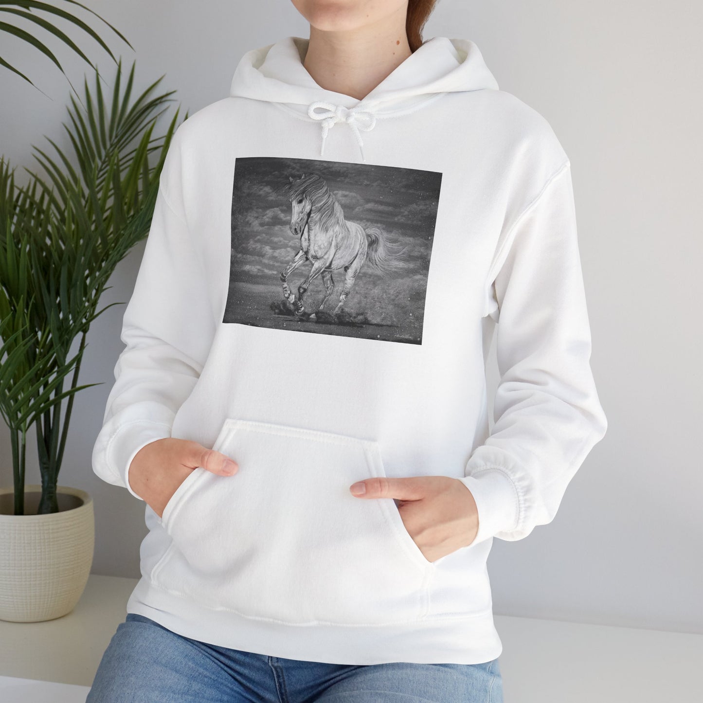 Equine Elegance. Prancing Horse Print Hooded Sweatshirt