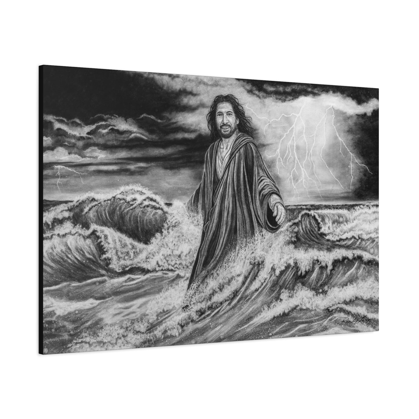 View from the Boat, Jesus Walking on Water Painting, Matte Stretched Canvas Wall Art