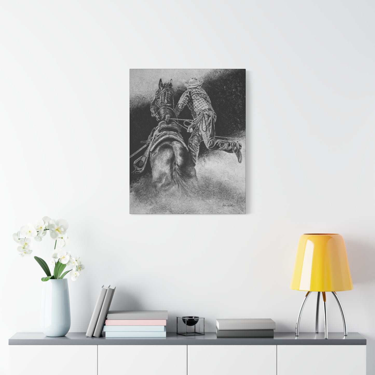 The Dismount. Steer Roper Stretched Canvas Wall Art