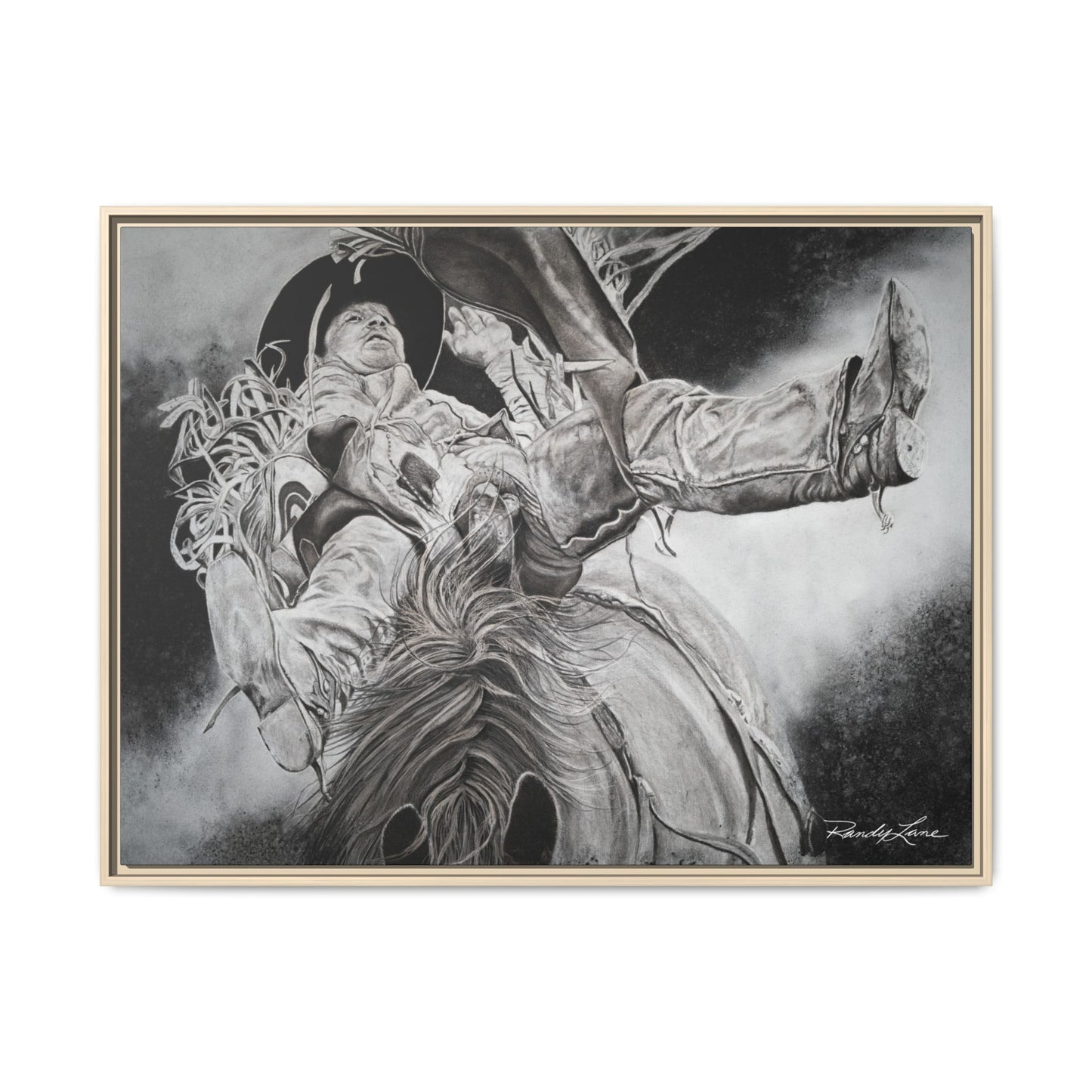 Battle Tested, Rodeo Bareback Rider Painting, Framed Matte Canvas Print