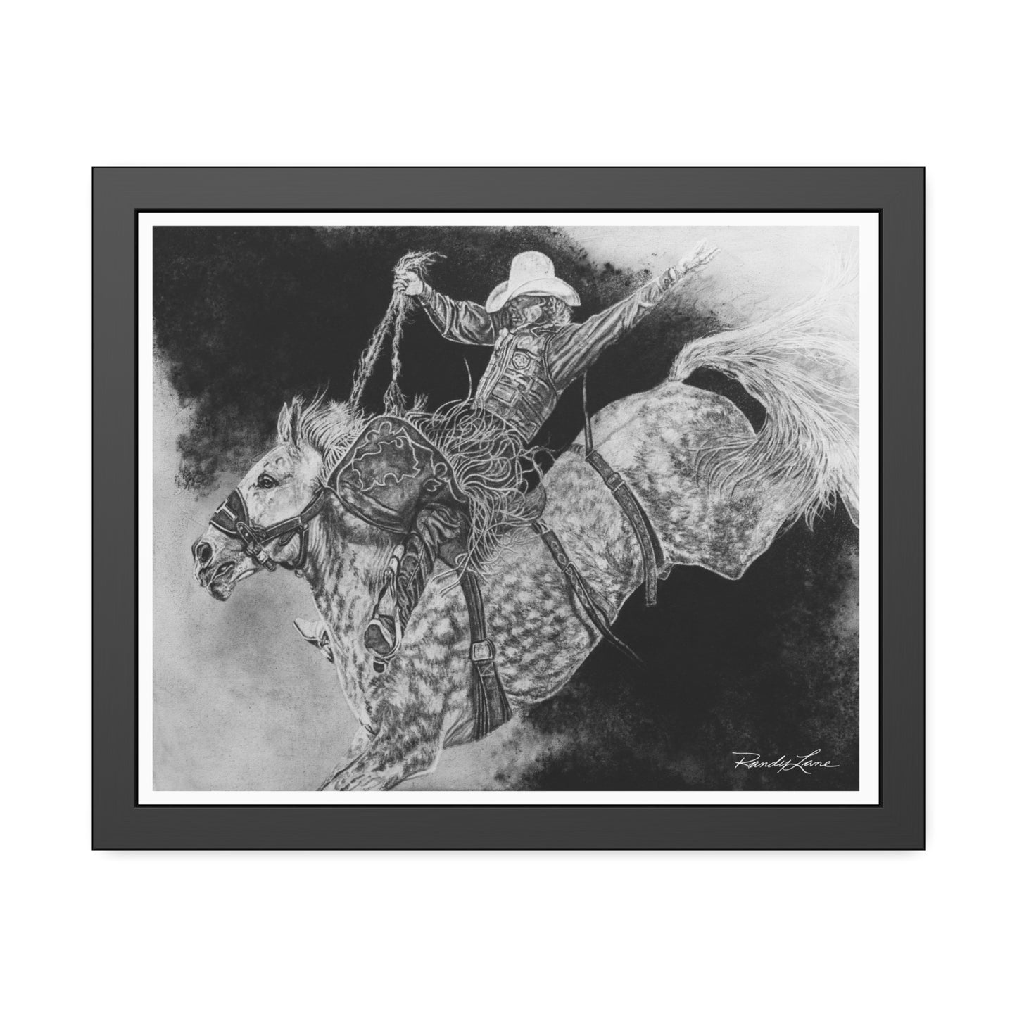 Big Grey, Rodeo Bareback Bronc Framed Fine Art Print — Western Cowboy Wall Art