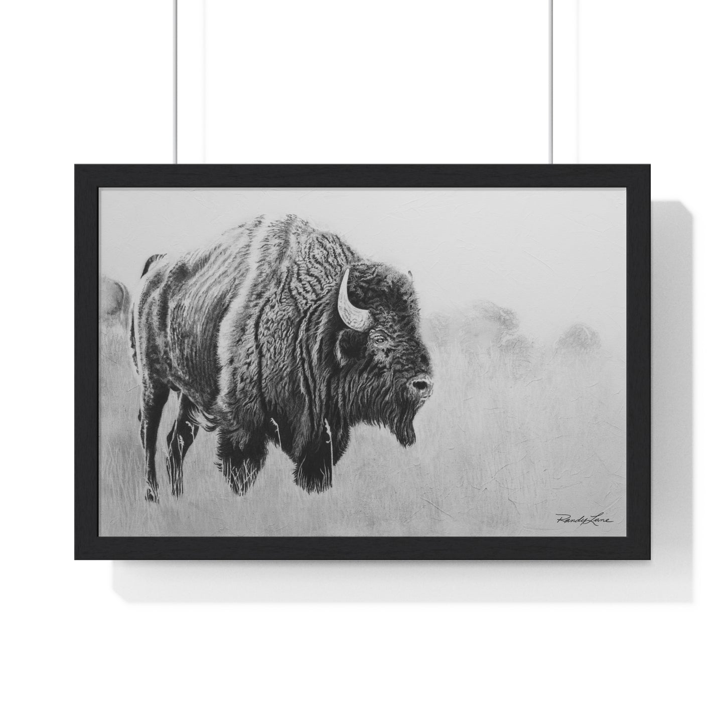 Prairie Bison, Bison Painting Framed Art Print — Black & White Wildlife Poster