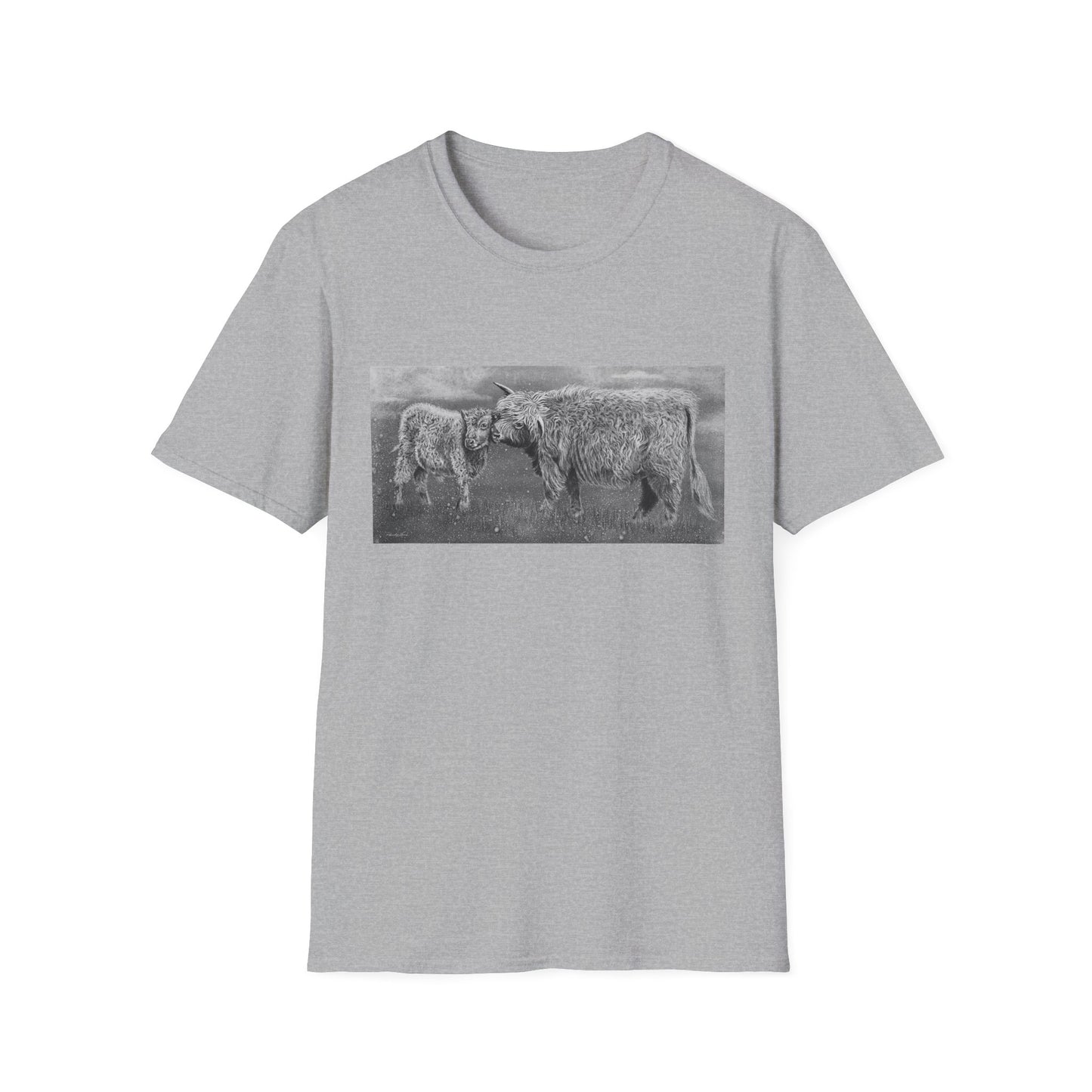 Highland Love, Highland Cow Print Unisex Softstyle T-Shirt