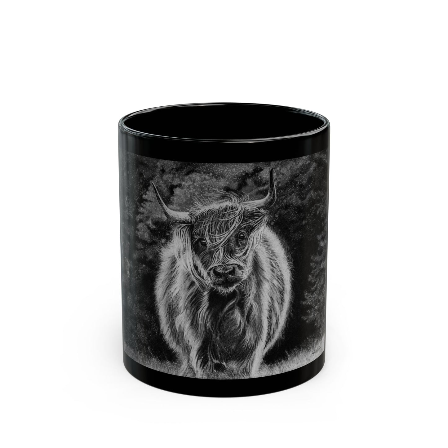 Ragamuffin. Highland Cow Black Mug