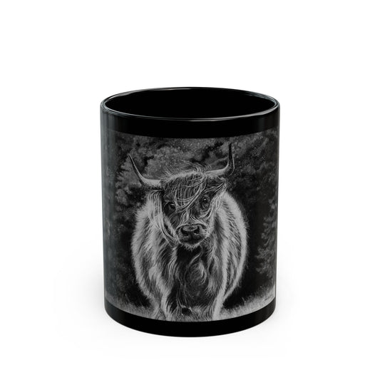 Ragamuffin. Highland Cow Black Mug
