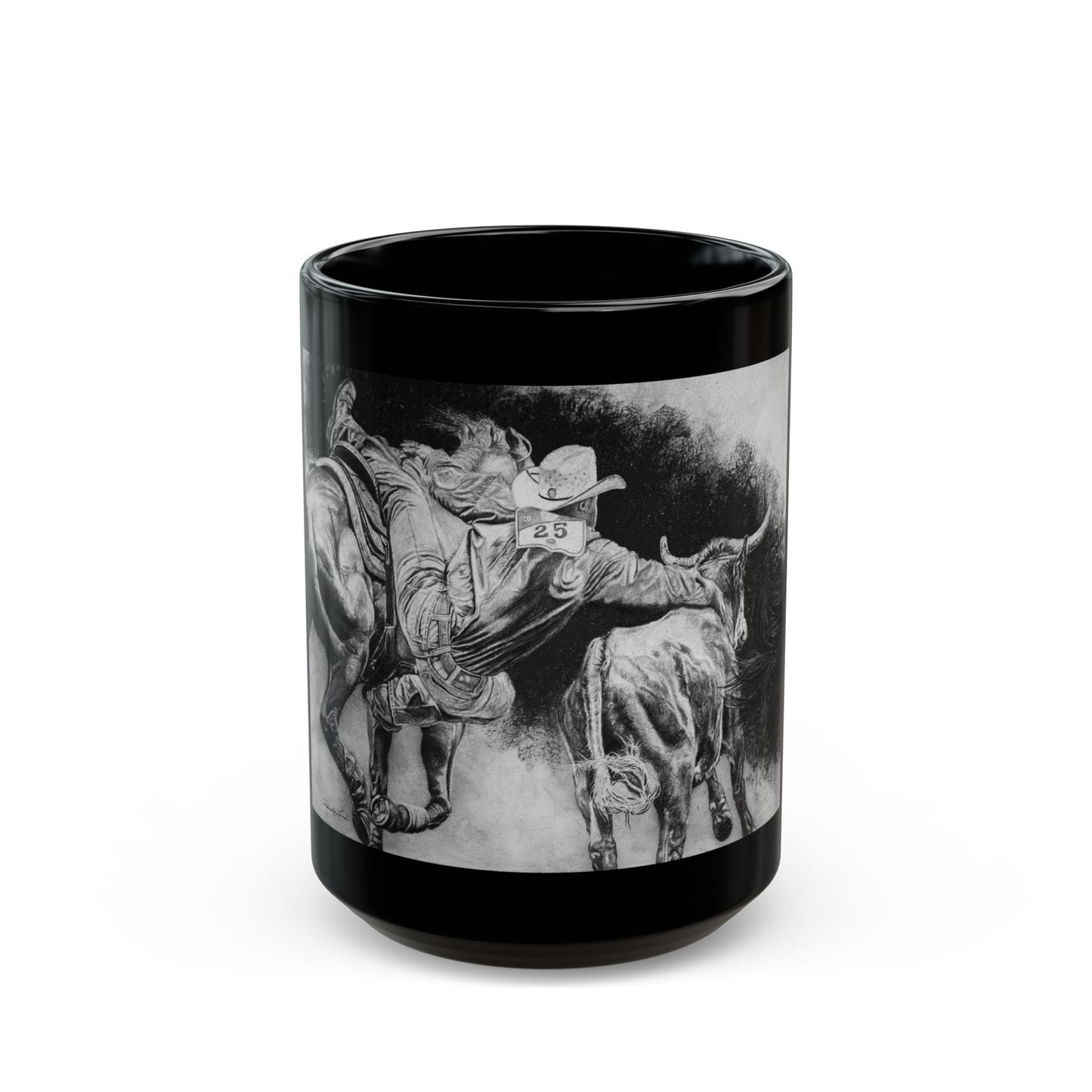 Contact. Cowboy Bulldogger Rodeo Art Black Mug - 11oz & 15oz