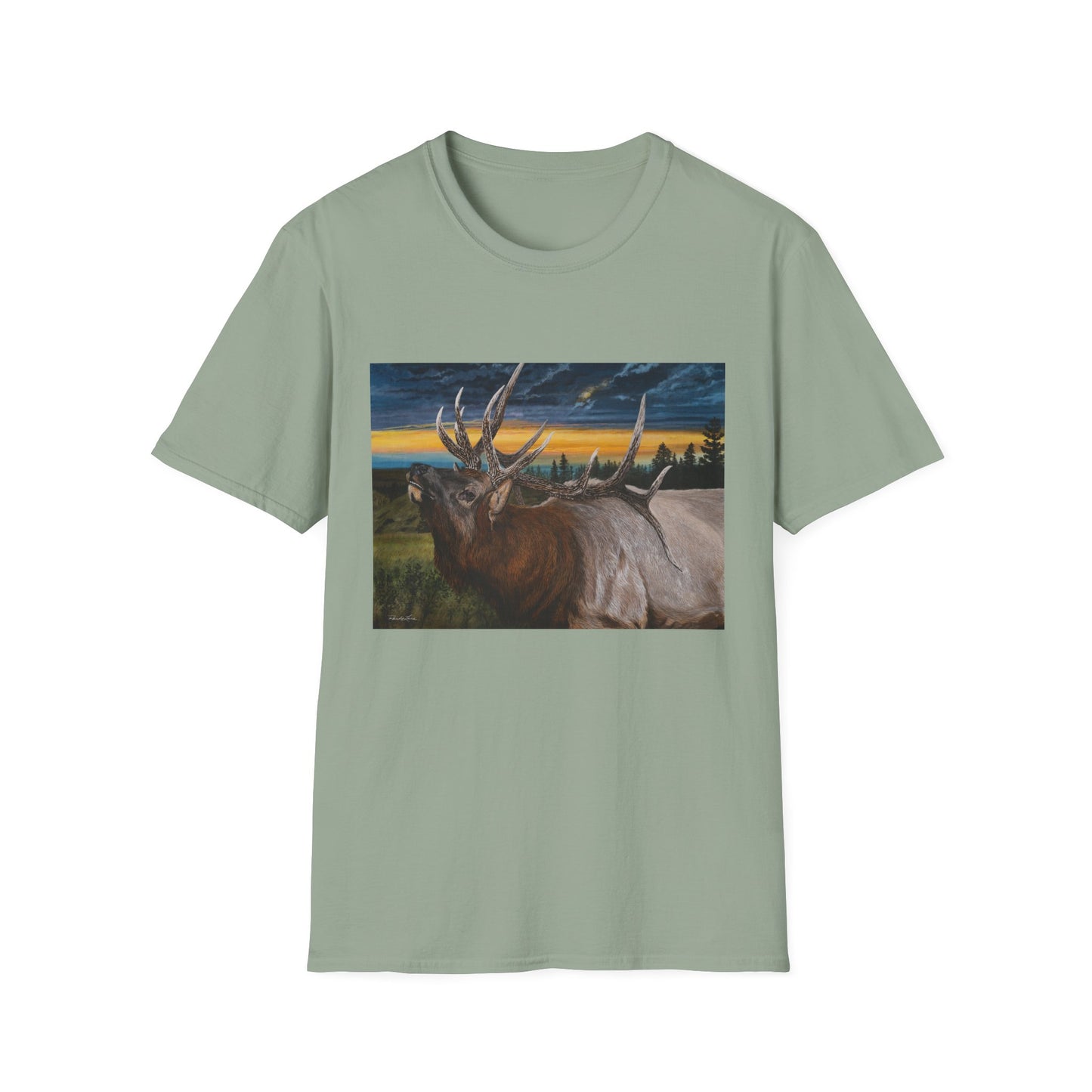 Sunset Serenade,  Elk Graphic Unisex soft T-Shirt