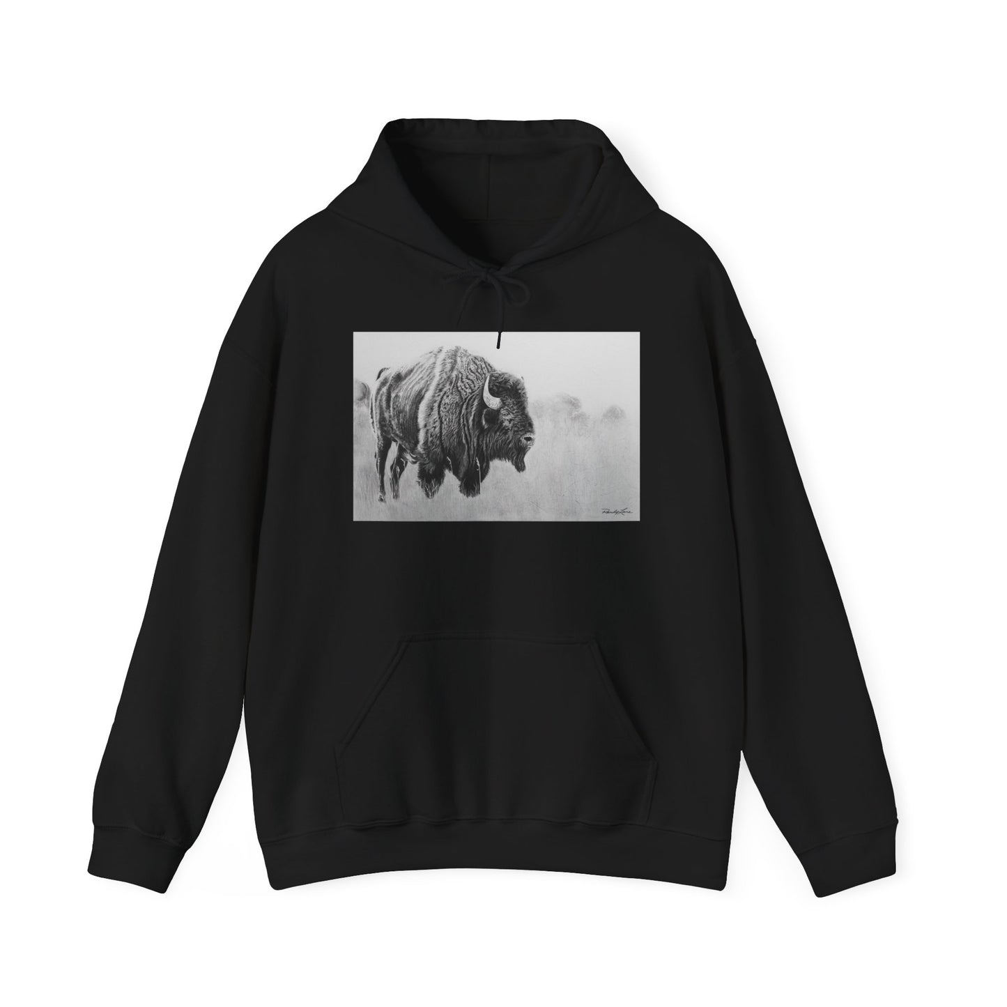 Prairie Bison, Bison Painting Hoodie — Black & White Rustic Buffalo Image Sweatshirt
