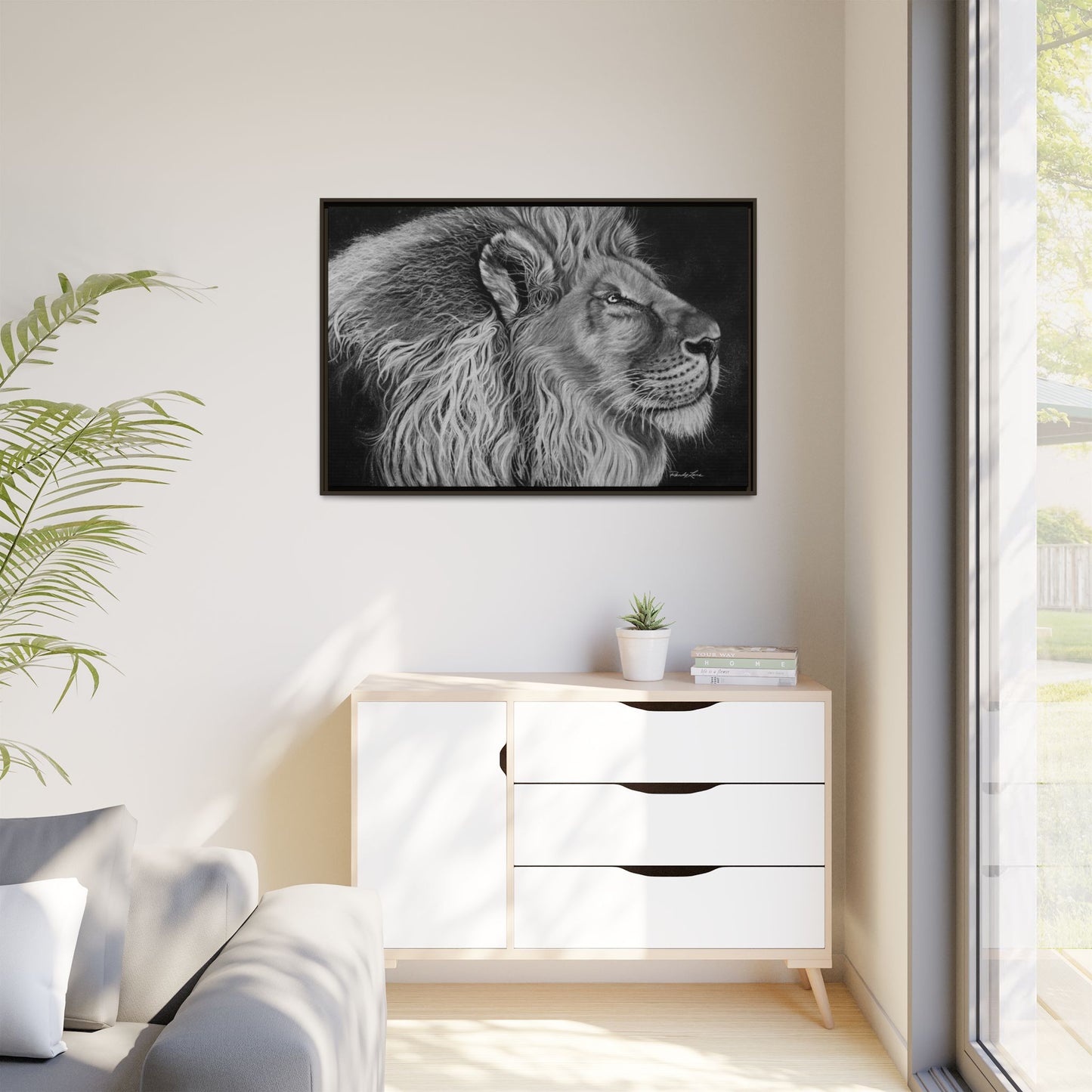 King of Cool, Majestic Lion Framed Canvas Art