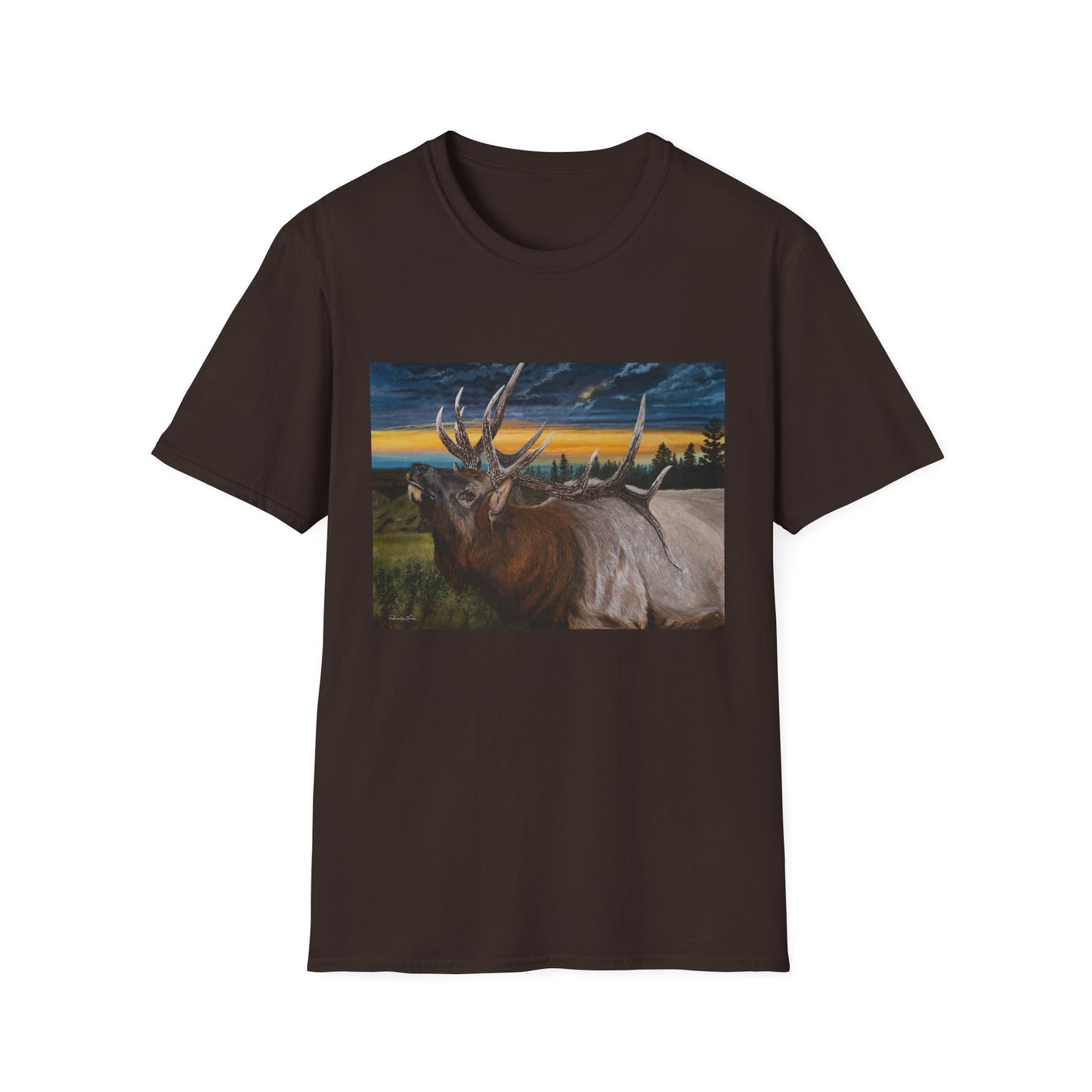 Sunset Serenade,  Elk Graphic Unisex soft T-Shirt