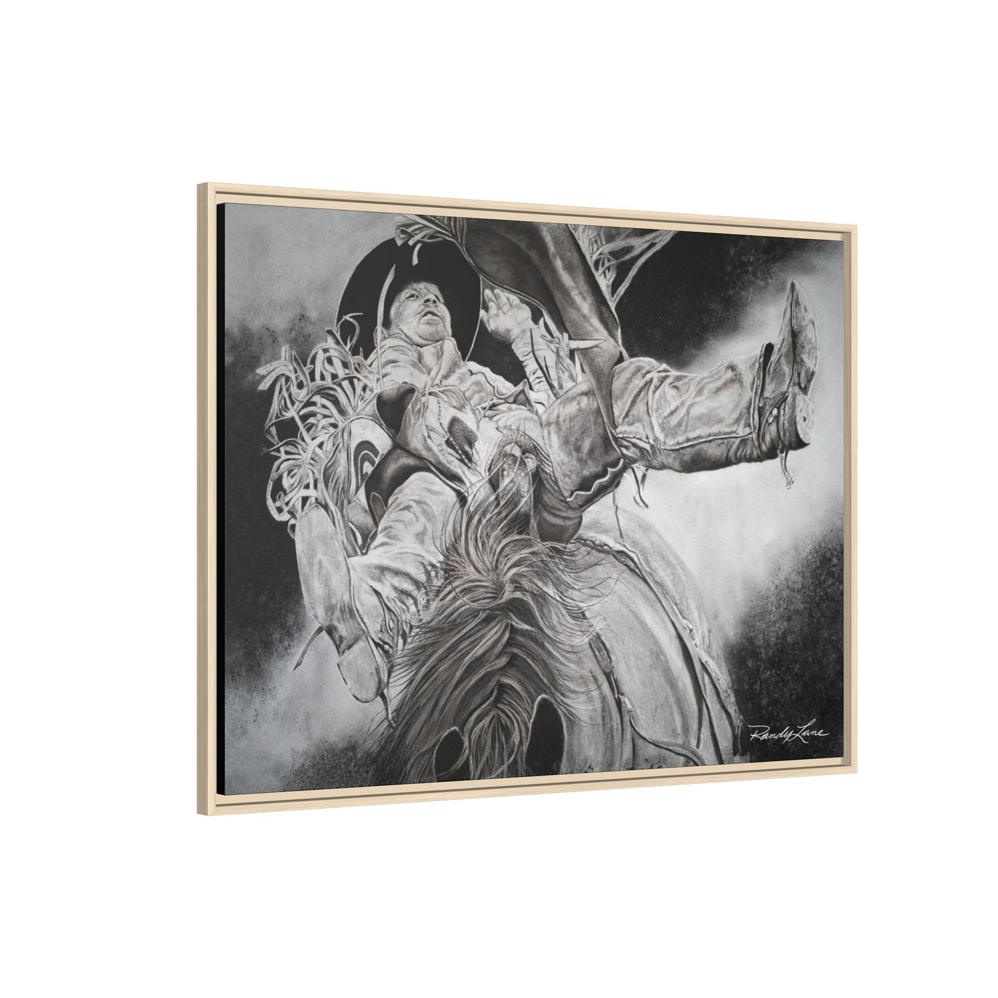 Battle Tested, Rodeo Bareback Rider Painting, Framed Matte Canvas Print