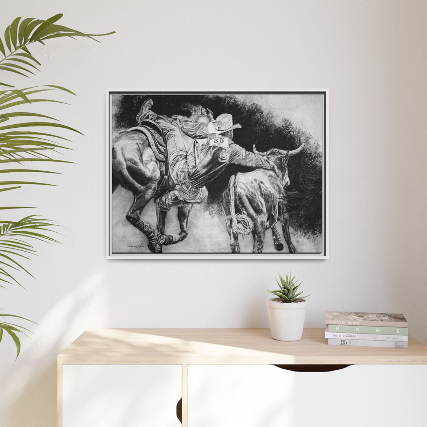 Contact. Cowboy Bulldogger Rodeo Art Framed Stretched Canvas Art